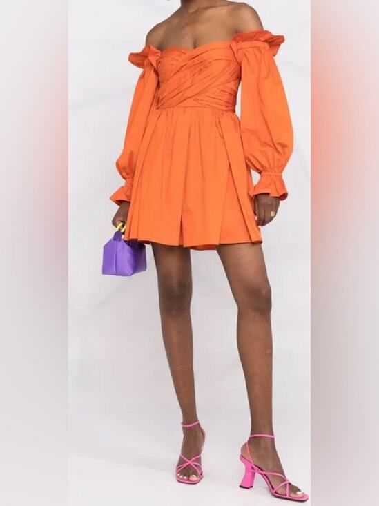Self-Portrait Dresses & Skirts - Self-Portrait NWT Burnt Orange Off The Shoulder Ruched Mini Dress Womens Size 4